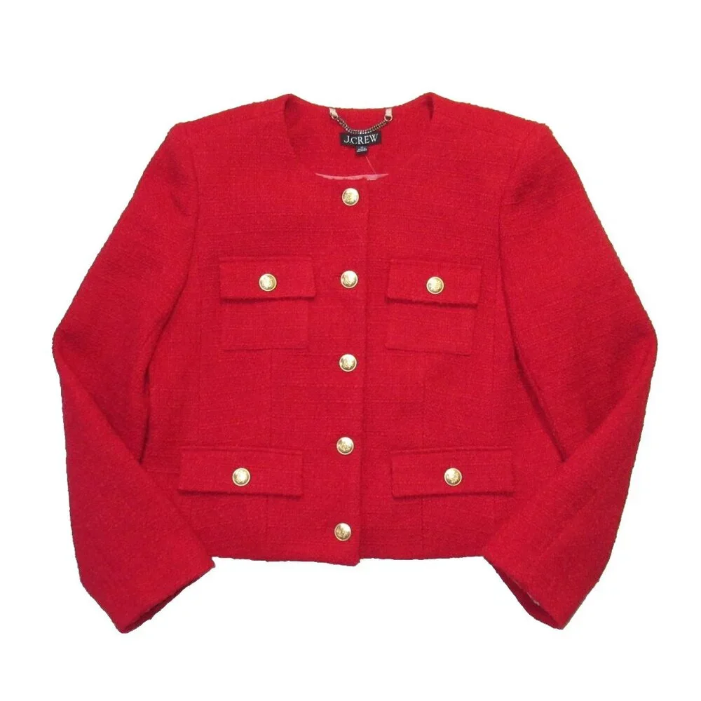 NWT J.Crew Isabelle Lady Jacket in Radiant Ruby Red Tweed 16 $248 - Picture 6 of 8
